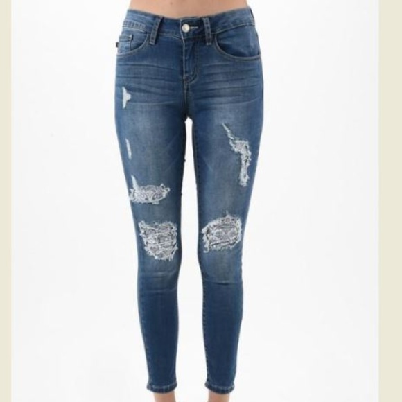 Judy Blue Denim - Judy Blue Distressed Paisley Patch Skinny Jean 5